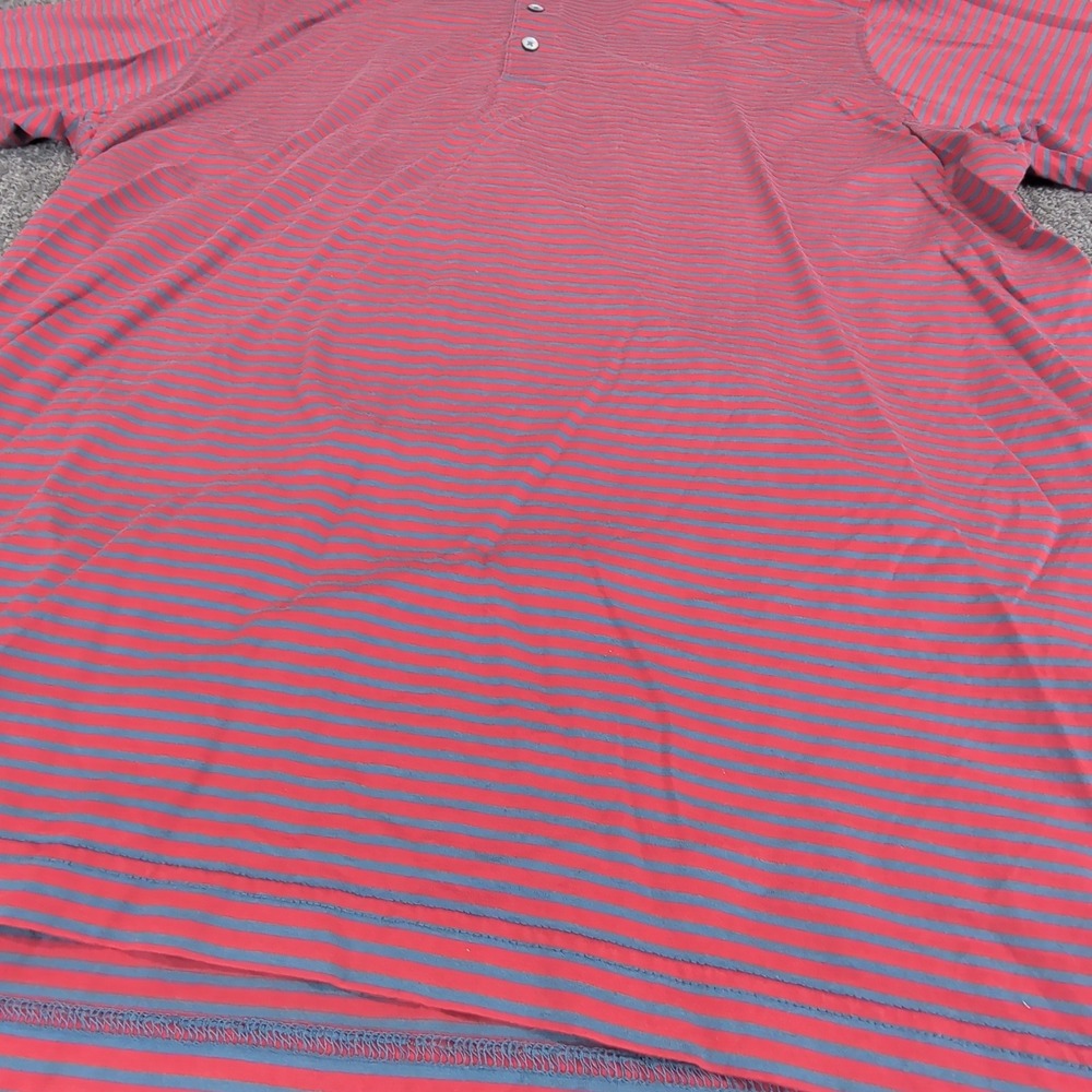 Martin Men Polo Shirt Medium Pima Cotton Red Blue Striped Vintage Golf Short Slv - Picture 2 of 7